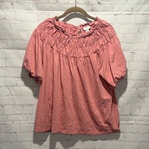 J. Crew Dusty Pink Smocked Yoke Puff Sleeve Blouse 100% cotton Woman’s Size L